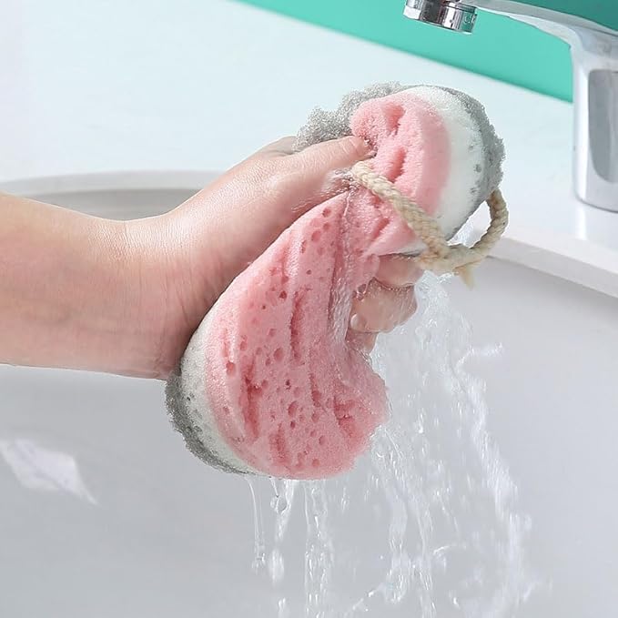 2pcs Three Layer exfoliating Bath Sponge with Hanging Rope and Rich Foam