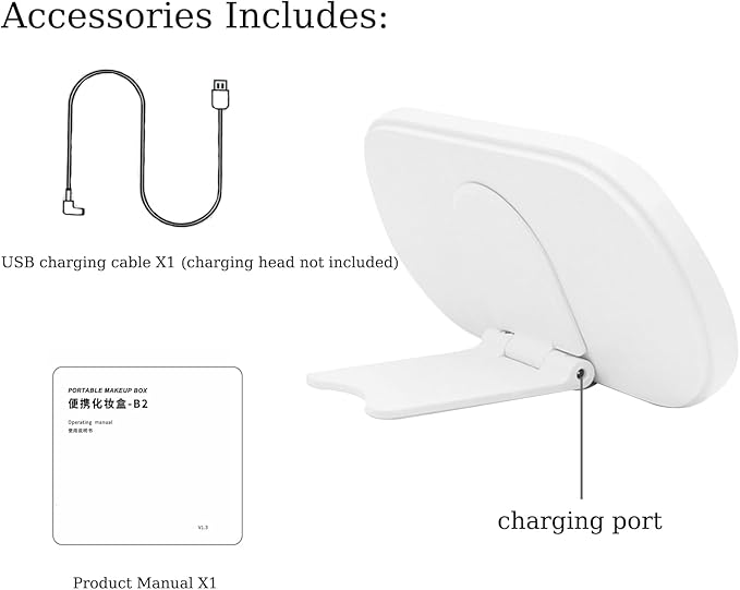 HPYDIY Portable LED Makeup Mirror with Storage Box, Touch Control Dimmable Light, Rotatable Stand & Rechargeable Cosmetic Organizer for Travel