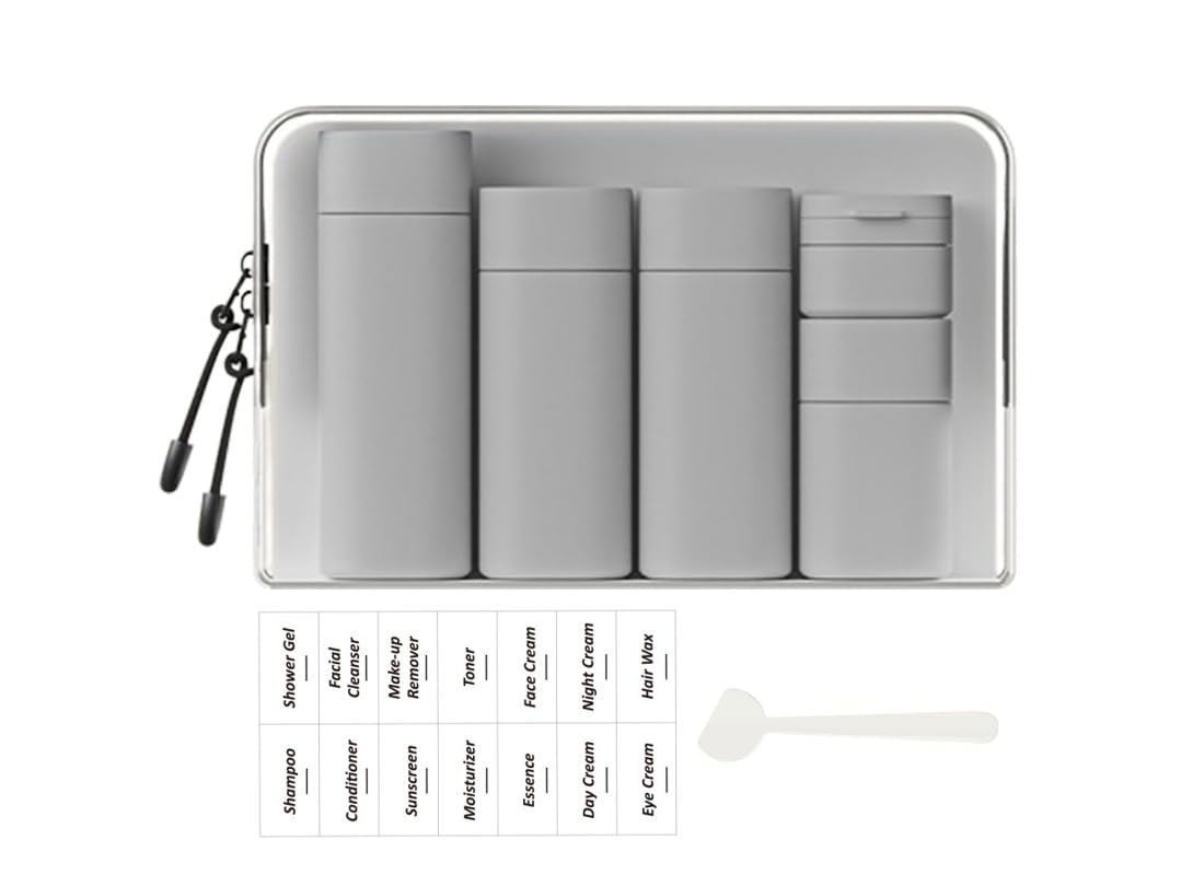 Sprigold 5 Pack Brief and Fashion Travel Bottles TSA Approved, BPA Free Travel Size Travel Containers Refillable Squeeze Bottles for Cosmetic Shampoo Cream Conditioner Lotion Soap… (Nordic grey)