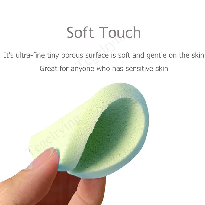 Tegelrying Facial Sponge Compressed,60 Pcs PVA Professional Makeup Removal Wash Round Face Sponges Spa Pads Exfoliating Cleansing for Women,Green