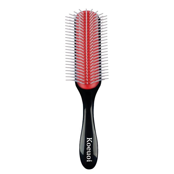 Koeuoi Classic Styling Curly Hair Brush. 9 Row Black Brush for Detangling, Separating, Shaping. For Women and Men Wet or Dry Hair.