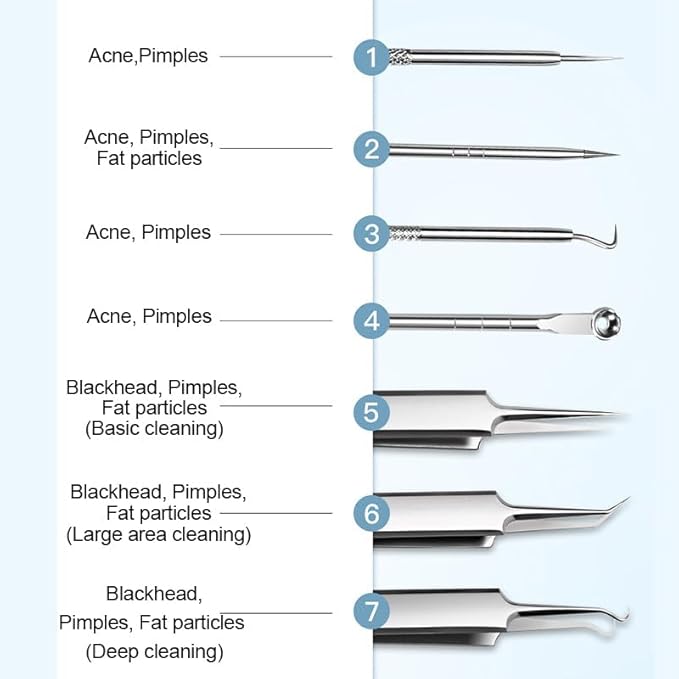 Medical Grade Blackhead Extraction Tool Kit - Blackhead Remover Tool Comedones Extractor Acne Removal Kit for Blemish - Whitehead Popping - 7 Pcs Set Removing for Nose Face Tools (Content 7-Piece Set)