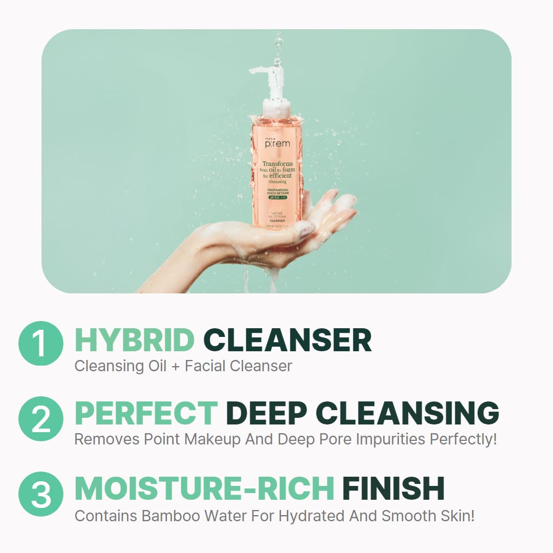 MAKE P:REM Safe Me. Relief Moisture Cleansing Oil, Deep Pore Cleansing Makeup Remover for Oily Skin, All Skin Types, Gentle Blackhead Remover, Korean Skin Care, 7.1 fl.oz. (210mL)
