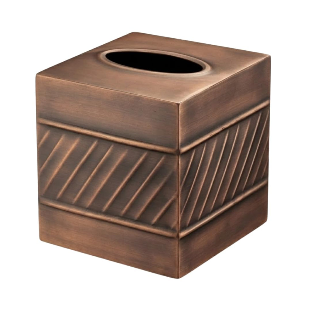 Monarch Abode Tissue Box Cover Square – Handcrafted Wave Embossed Antique Copper Metal Tissue Holder Box for Bathroom Accessory, Aesthetic Decorative Facial Napkin Cube for Modern Home Decor