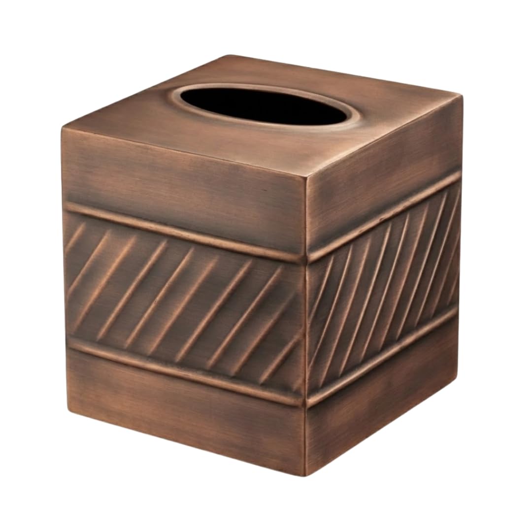 Monarch Abode Tissue Box Cover Square – Handcrafted Wave Embossed Antique Copper Metal Tissue Holder Box for Bathroom Accessory, Aesthetic Decorative Facial Napkin Cube for Modern Home Decor