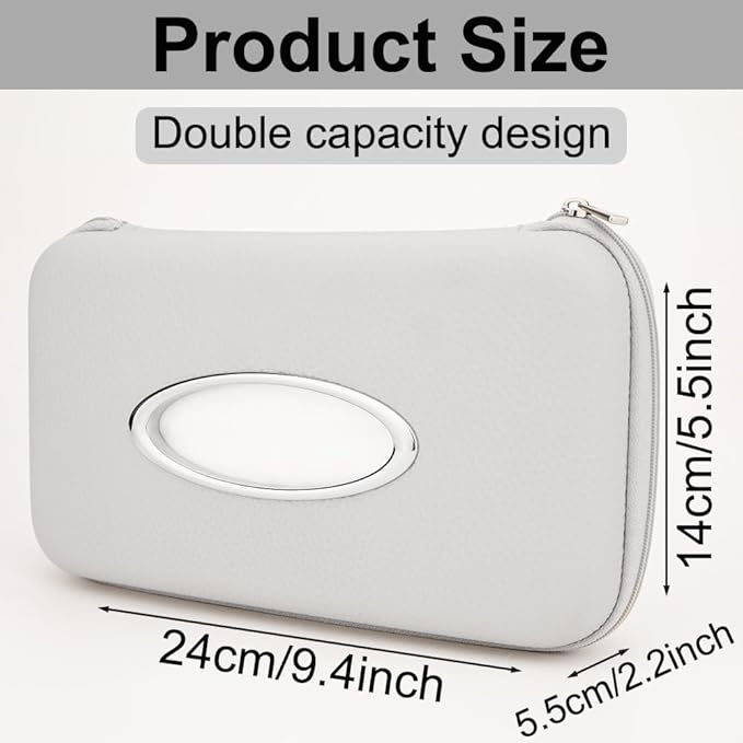 Sun Visor Tissue Holder, Zipper Napkin Holder, PU Leather Backseat Tissue Case for Vehicle (Grey)