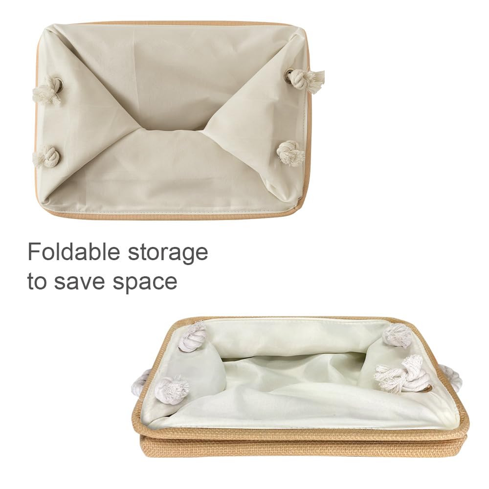 TheWarmHome Storage Bins for Shelves - Medium 3Pack 13.8L*9.8W*6.7H inch Canves Storage Basket for Organizing, Fabric Storage with Handles for Clothes Baby Dog Toys(Beige)