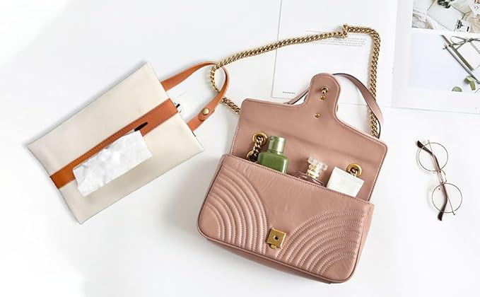 Spotact PU Leather Tissue Box Cover with Hanging Strap (Beige)