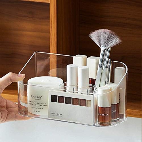 Makeup Tray Holder Organizer Cosmetic Display Case Tabletop Desktop Vanity Countertop Bathroom Wall Cabinet Medicine Storage Box 9 Dividers 2 Removable Women Ladies Girls Gifts Crystal Clear 1 PACK