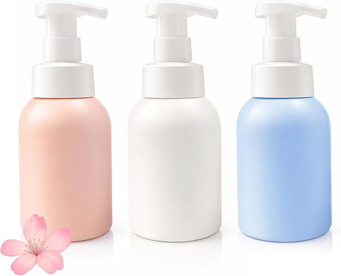 Plastic Foaming Hand Soap Dispenser,Toddler Bar Soap Cute Kids Dispenser for Bathroom Refillable Pump Bottles for Kitchen Liquid Shampoo Body Wash 10oz 300ml (3, White+Pink+Blue)