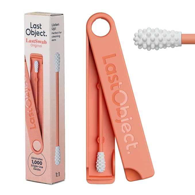 LastSwab® Reusable Cotton Swabs & Reusable Q-Tips - Washable Silicone Ear Swabs, Ear Cleaner & Wax Removal Tool - Eco-Friendly Zero Waste Single-Use Qtips Alternative - Travel Case Holder - Peach