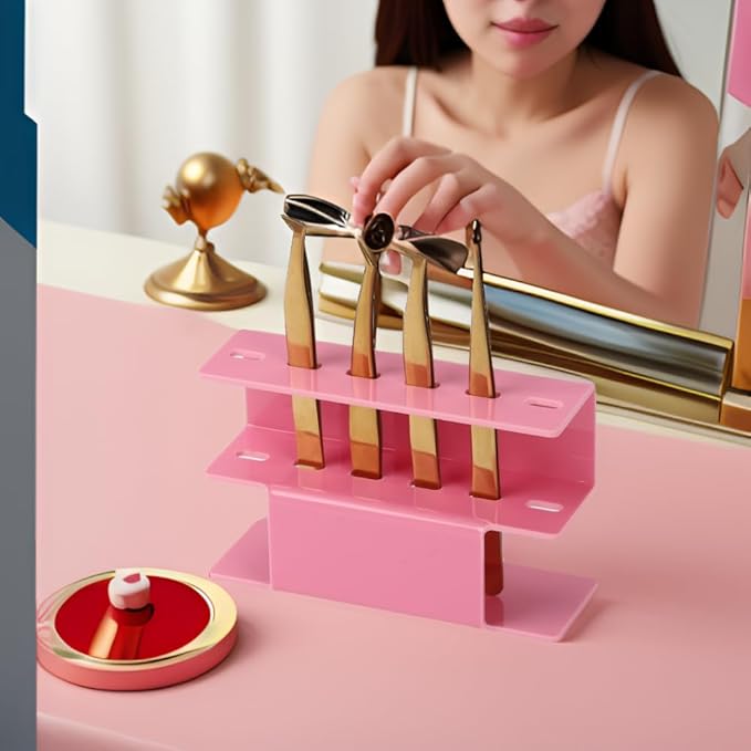 6 Holes Acrylic Tweezers Holder, Tweezers Stand Display Organizer for Eyelash Extension Supplies (Pink 6 Holes)