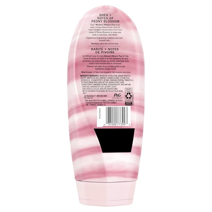 Olay Body Wash for Women, Moisture Ribbons Plus, Deep Conditioning & Moisturizing Formula, Long Lasting Smooth Soft Skin, For All Skin Types, Shea Butter & Peony Blossom Scent, 18 fl oz (Pack of 4)