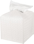 Tissue Box Cover PU Leather Tissue Holder Square Facial Tissue Case Facial Paper Organizer Dispenser for Bathroom, Vanity Countertop, Tabletop, Car, White