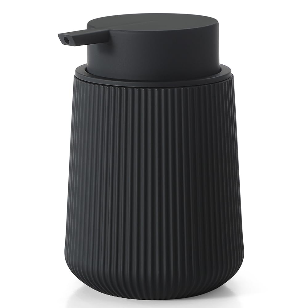 YAUKPH Striped Liquid Hand Soap Dispenser with Leak-Proof Pump for Bathroom and Kitchen Countertop 11oz Black