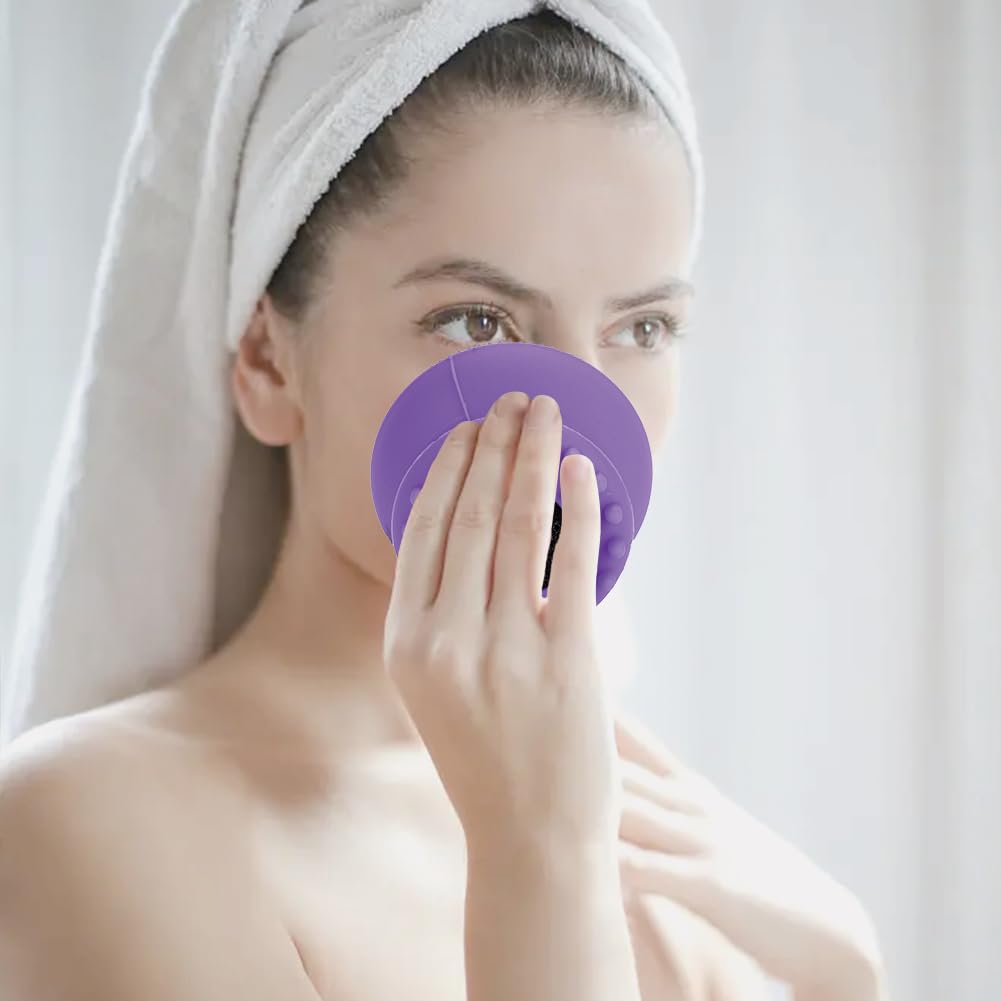 Facial Cleansing Brush Jellyfish Exfoliating Face Brush Handheld Massaging Cute Small Octopus Shape Facial Scrubber Spin Cleanser Massage Baby Shampoo Brush Exfoliate Skin for Men Women(púrpura)