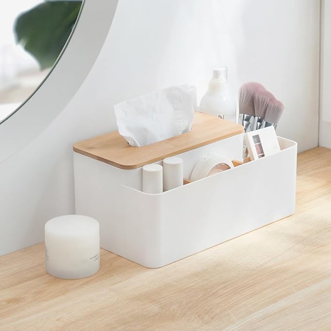 Poeland Multifunction Tissue Box Rectangular Facial Tissue Holder Dispenser for Dining Room, Kitchen, Bedroom Dressers and Home Décor