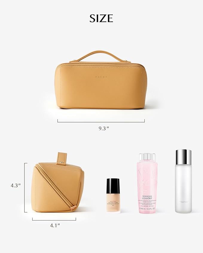 EACHY Travel Makeup Bag,Large Capacity Cosmetic Bags for Women,Portable Pouch Open Flat Toiletry Bag Make up Organizer with Divider and Handle