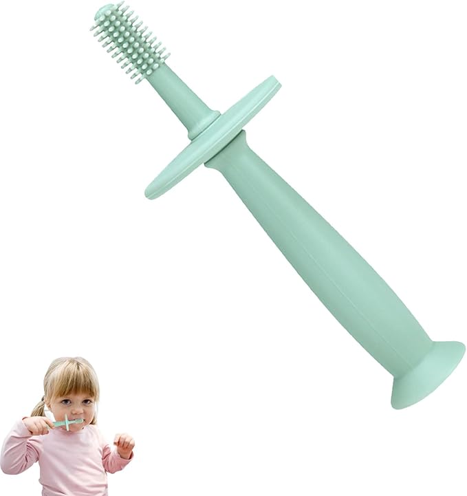 Infant Teether Toothbrush - 360° Baby Toothbrush with Suction Base, Soft Silicone Toddler Teething Toys, Pacifier Style Gum Massagers, Safe Chewable Care | for 6-12 Months Newborns Babies