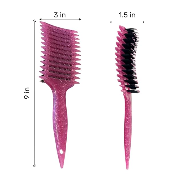 Curl Defining Brush with Hair Clips – Detangling Tool for Wet or Dry Styling, Ideal for Curly Hair, Women & Girls (Shiny Pink)