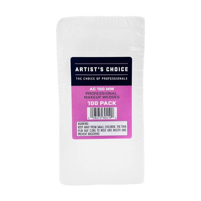 Artist's Choice Makeup Wedges, 100 Pack Triangle Cosmetic Sponges for Foundation, Blush, Concealer, and Eye Shadow, Crisp Edges for Precise Blending and Smoothing, Latex-Free, Single-Use