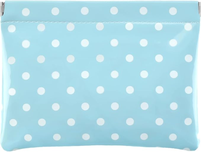 Ksriylm Dots Leather Makeup Pouch Set for Women Small Make Up Bag for Purse Waterproof Initial Makeup Cosmetic Bags Pouches for Purse Aesthetic Travel Toiletry Bag,Blue White