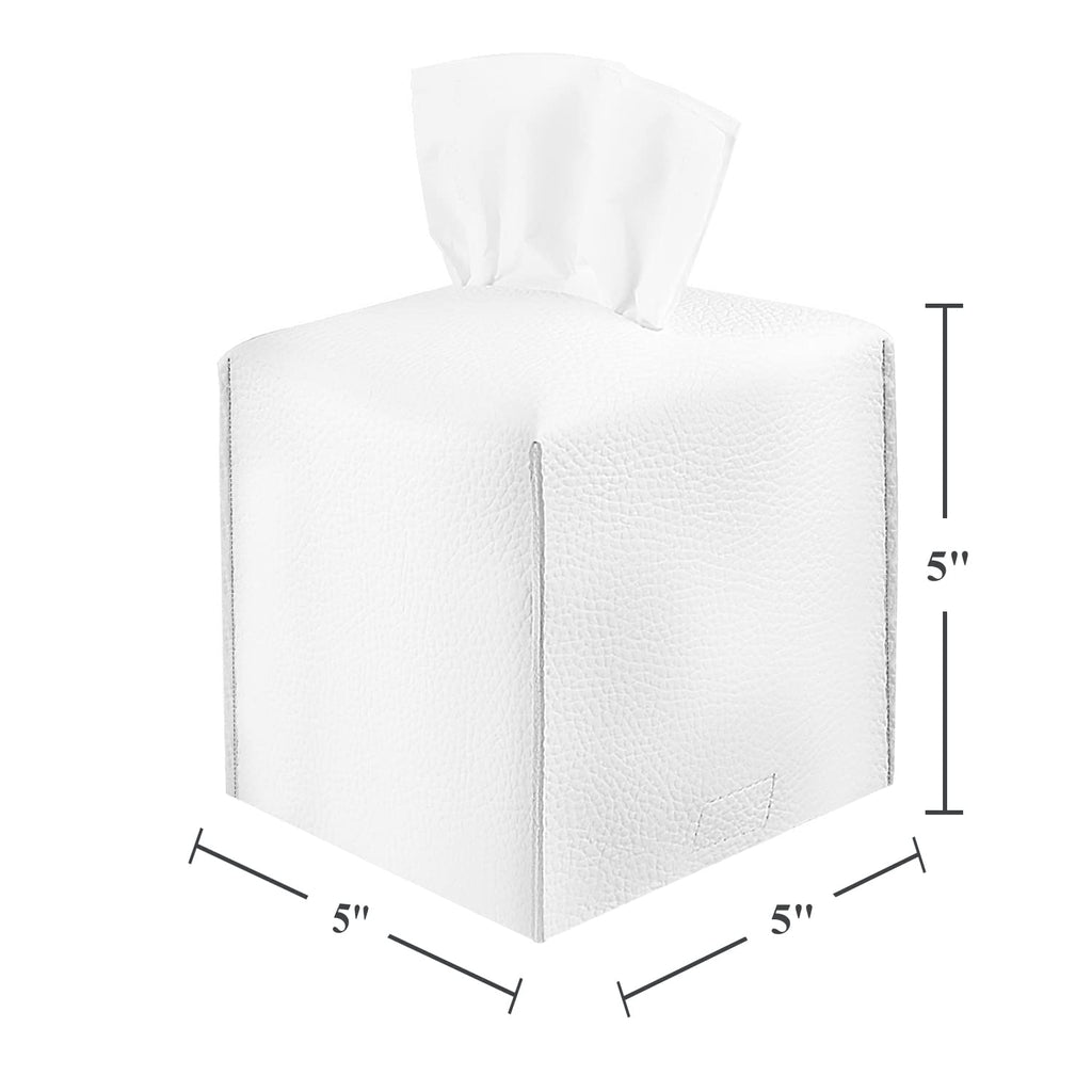 2 Pack, VIVIDLY Tissue Box Cover Holder, Square Modern PU Leather Tissue Box Holder, Can be Used for Bathroom Dressing Table, Bedside Table, Office Desk & Car 5"X5"X5"- (White, 2)