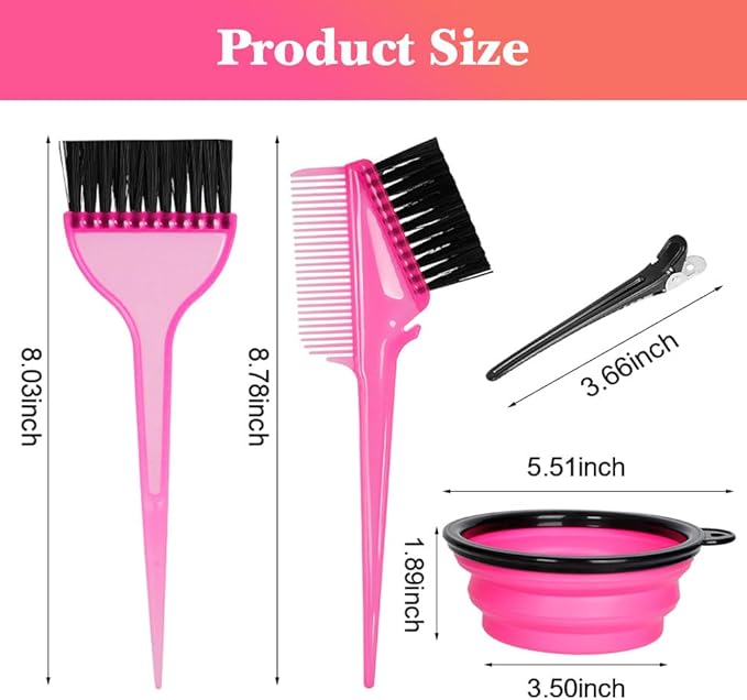 MOONMINI Hair Dye Color Brush and Bowl Set, Color Bowl Brushes Tool Mixing Bowl Kit Tint Comb for Hair Tint Dying Coloring Applicator (Pink&Black)