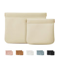 MEIBOOCH 2 Pack Small Makeup Bag for Women, New Organosilicon Super Fiber PU Leather Mini Cosmetic Bag for Travel, Coin Purse Organizer Storage Pouch (No Phrase Printed, Beige)
