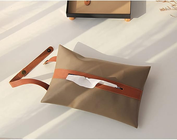 Spotact Tissues Box PU Leather Facial Paper Storage Case Rectangular Organizer Holder Decor with Hanging Strip for Kitchen Restaurant Countertops Bedroom Dressers Night Stands Desks (Brown)