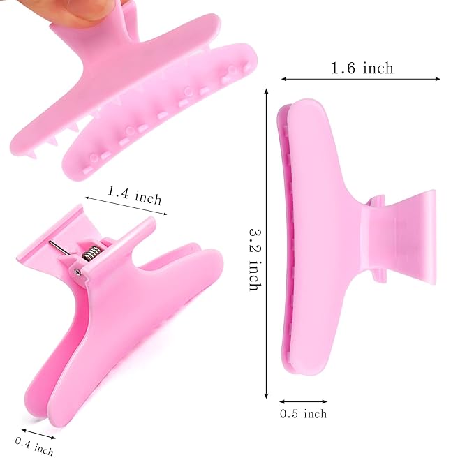 BAHABY Hair Clips for Styling and Sectioning - 12 Pack Pink Butterfly Clamps for Hair Conditioning, Blow Drying, Cutting, Coloring