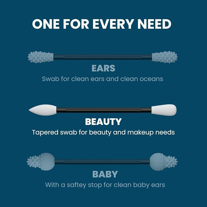 LastSwab Reusable Q-Tips for Makeup - Precision Silicone Cotton Swabs for Eyeliner, Mascara & Touch-Ups - Eco-Friendly Washable Q Tip Alternative - Zero Waste, Travel Case - Black
