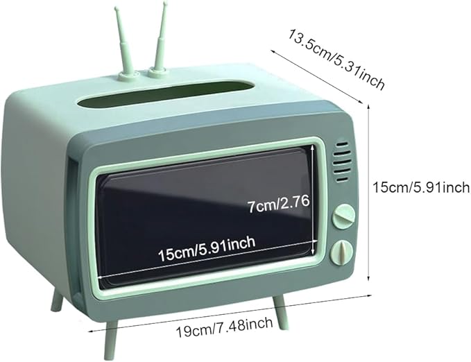 Fun Cute TV Tissue Box Holder,Multi Functional Square Tissue Box Cell Phone Holder for All Smartphone Toilet Paper Napkin Box Desktop Decoration for Room Bathroom Kitchen Dining (Green)