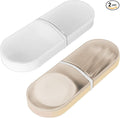 Adorila 2-Pack Travel Cotton Swab & Round Holder, 2-Compartment Organizer with Silicone Band Closure for Luggage & Weekend Tote (White, Beige)