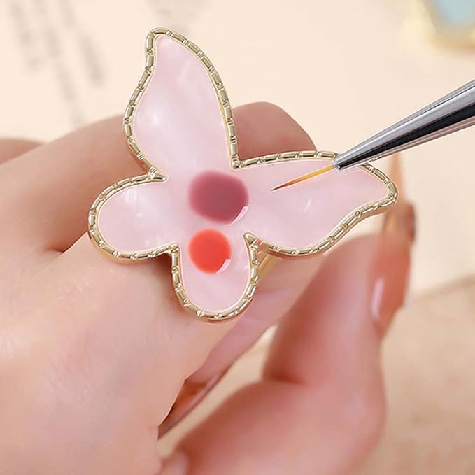 AKOAK Adjustable Mini Nail Ring Tray, Resin Nail Art Gel Makeup Plate Palette, Ring Gel Polishing Mixing Tray DIY Color Plate Nail Art Polishing Paint Plate (Butterfly, 2Pcs)