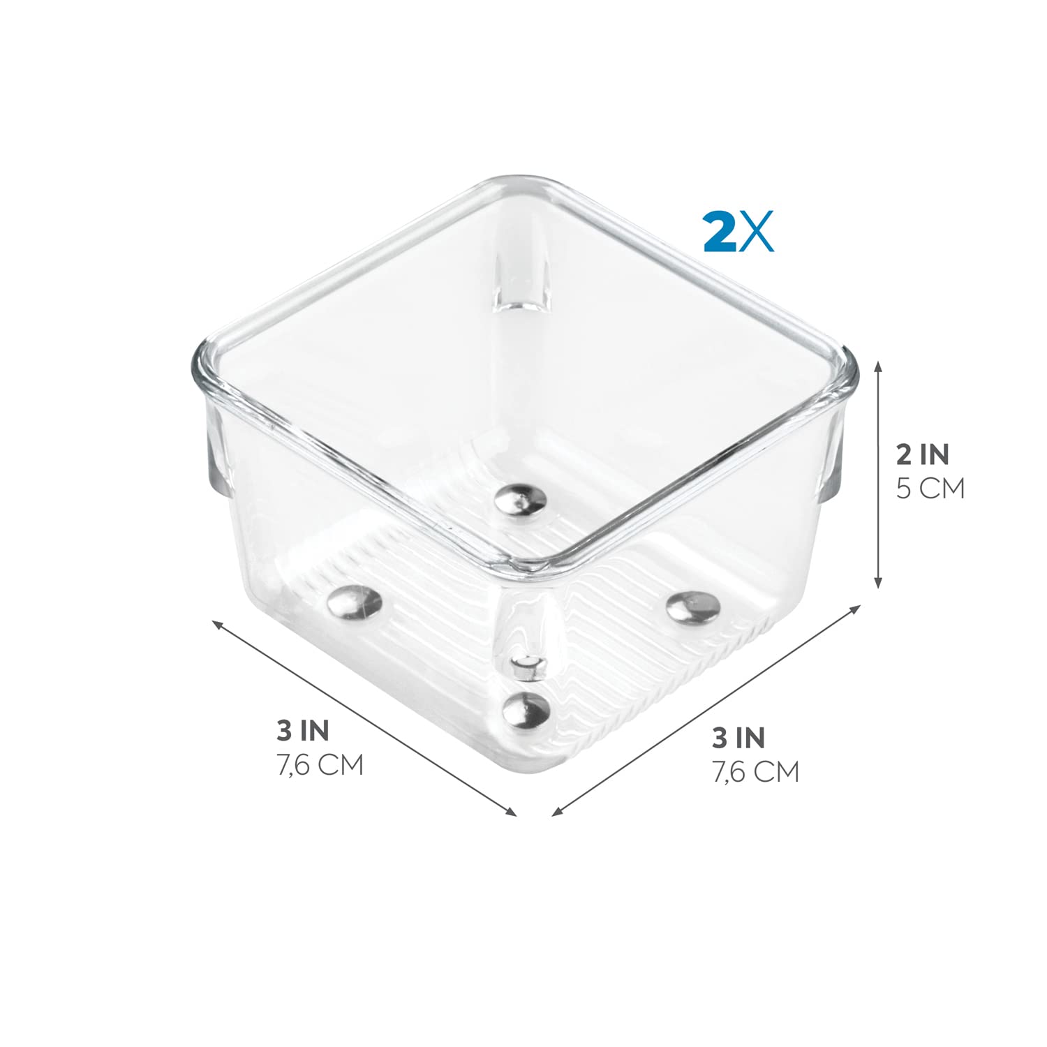 iDesign Linus Plastic Drawer Organizer, 3" x 3" x 2", Set of 2, Clear