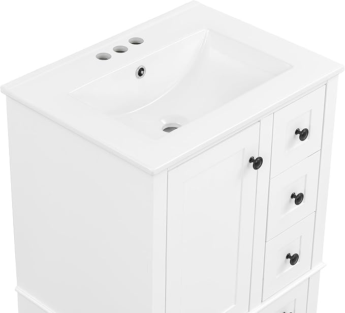 Bellemave 24" Bathroom Vanity with Sink Combo Set, Solid Wood Frame Bathroom Storage Cabinet with 3 Drawers, Soft Closing Cabinet Door with Organizer, White