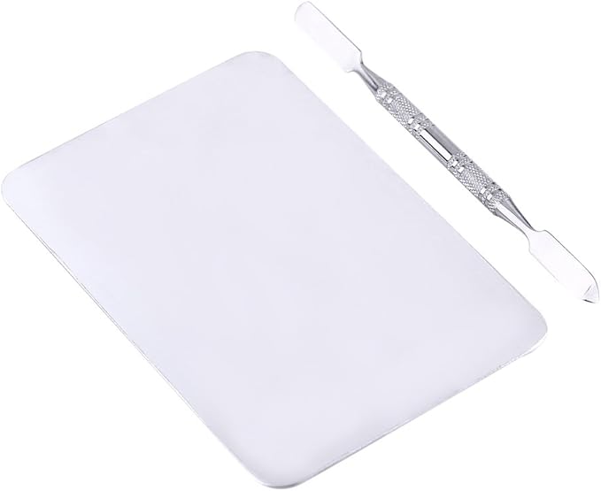 Small Stainless Steel Makeup Palette Set – Includes Scraper, Modern Rectangular Design, Perfect for Lip Color & Pigment Mixing for Makeup Artists