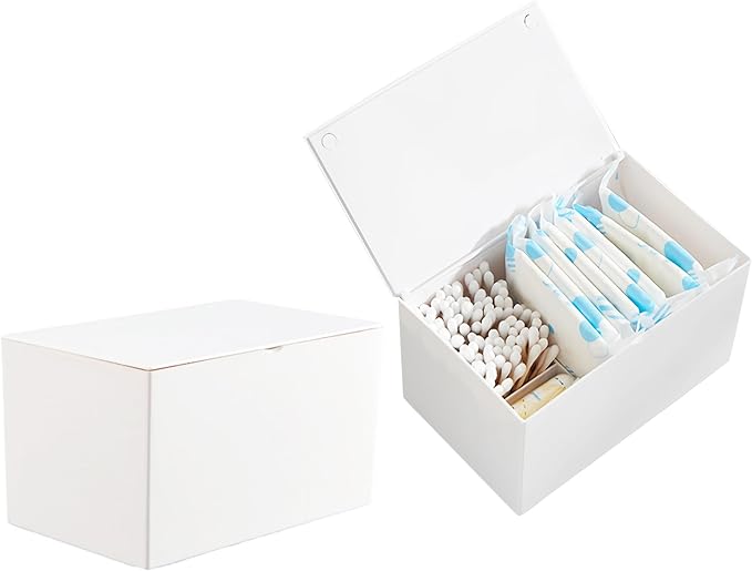 Klmnop 2 Pcs Tampon and Pad Organizer for Period, Sanitary Napkin Holder, Feminine Sanitary Pad Tampon Storage for Bathroom(White)