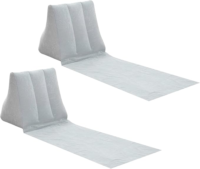 2X Inflatable Outdoor Sun Bath Beach Mat Pillows Flocking Beach Chairs with Backrest Inflatable Lounger for Portable Travel Camping