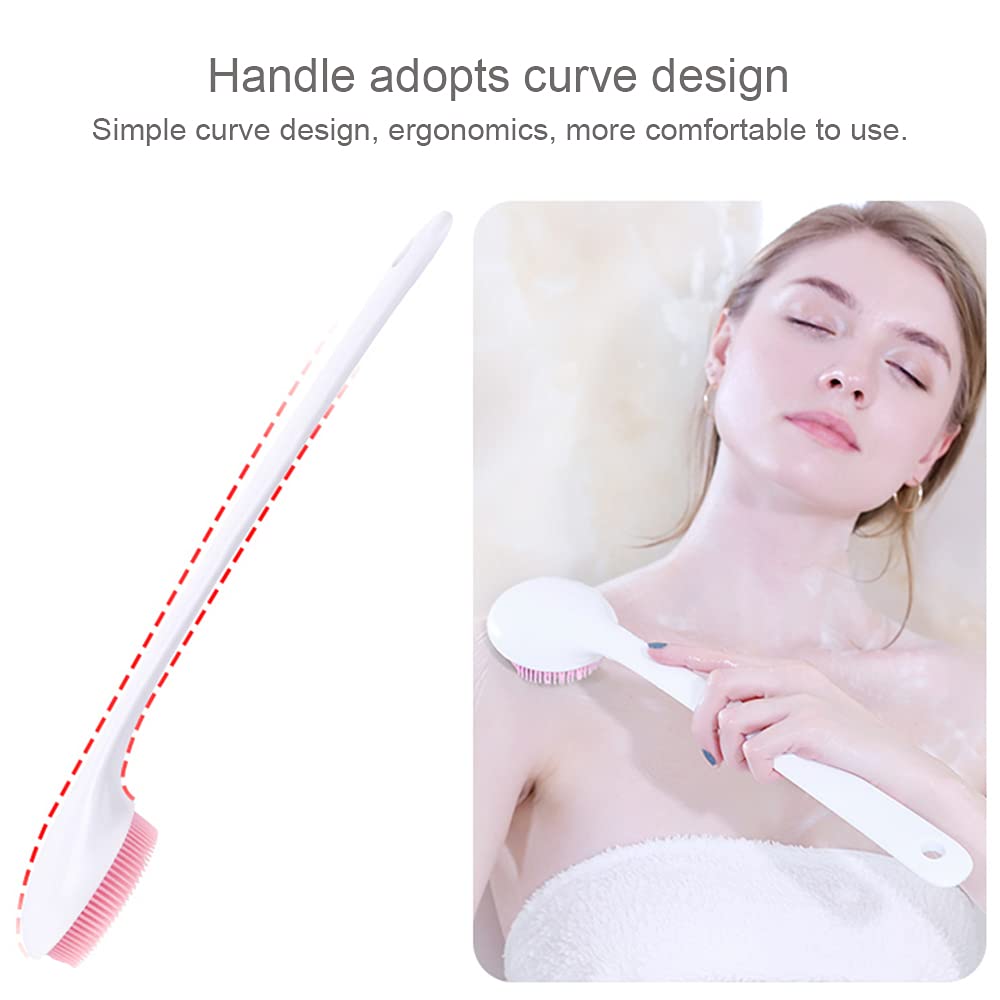 Silicone Back Scrubber for Shower, Back Washer Brush Long Handle with Soft Bristles, Bath Body Shower Exfoliator Brush for Men and Women, BPA Free, Non-Slip