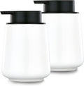 12Oz Hand Soap Dispenser Set - 2 Pack Ceramic Lotion Soap Dispenser Set with Easy-to-Press Black Pump, Refillable Mordern Liquid Dish Soap Dispensers for Bathroom & Kitchen (White, Liquid Pump)