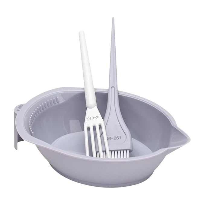 3-Piece Hair Dye Coloring Kit with Mixing Bowl, Brush, and Stirrer, Grey, for Home and Salon Use