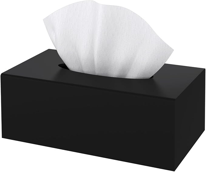 SILUT Tissue Box Cover Rectangle, Tissue Box Holder Decorative, Acrylic Tissue Box Cover, Stylish Tissue Holder for Bathroom, Home, Restaurant, Kitchen - Matte Black