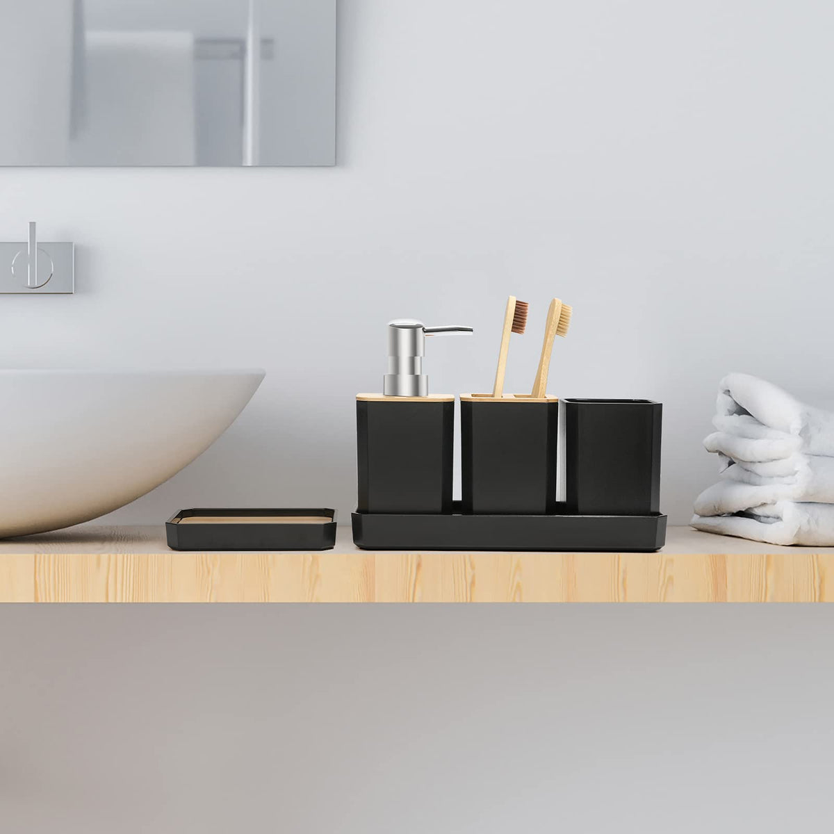 FEILANDUO Bathroom Accessories Set,5 Pcs Bathroom Accessory Gift Set, Black