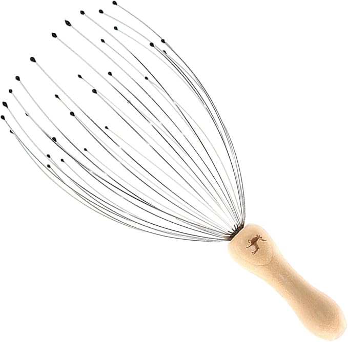 USAGA 32 Fingers Head Massager, Head Scratcher Scalp Massager for Head Body Relaxing Wood Handle (1 Pack)