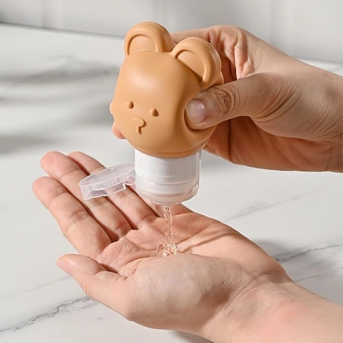 SIFRTOA Cute Bear Travel Bottles Set for Toiletries 3 Pack 2.8oz 80ML Leak Proof Silicone Containers for Conditioner Shampoo Lotion (Brown)