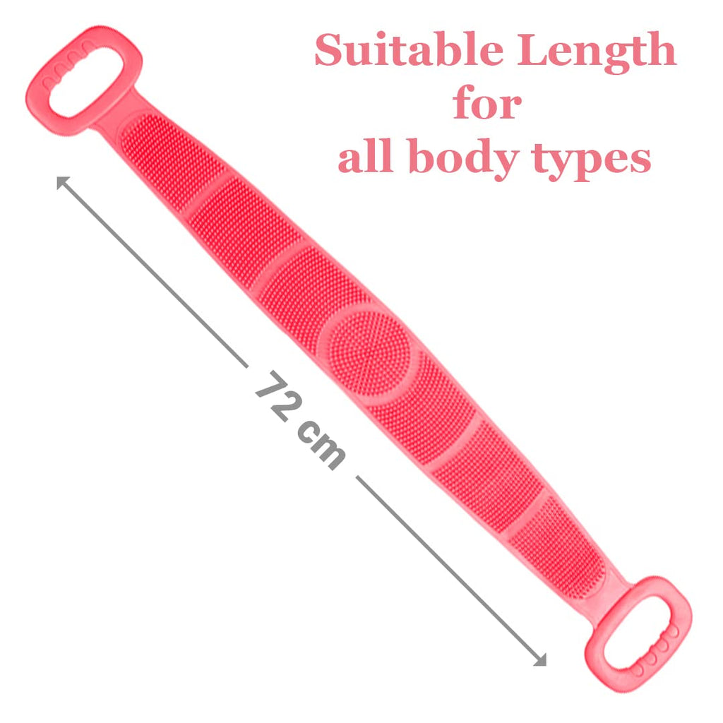 Silicone Back Scrubber Belt (28 inch) Pink – Extra Long-Double-Sided Bath Scrub Strap Gently Massages and Exfoliates Skin - Shower Back Scrubber - Back Washer for Shower Men & Women - Back Exfoliator