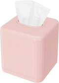 Livelab Tissue Box Cover with Base - Square Plastic Holder, Decorative Case, Modern Facial Paper Dispenser for Bathroom, Vanity Countertops, Night Stands, Desk - Pink