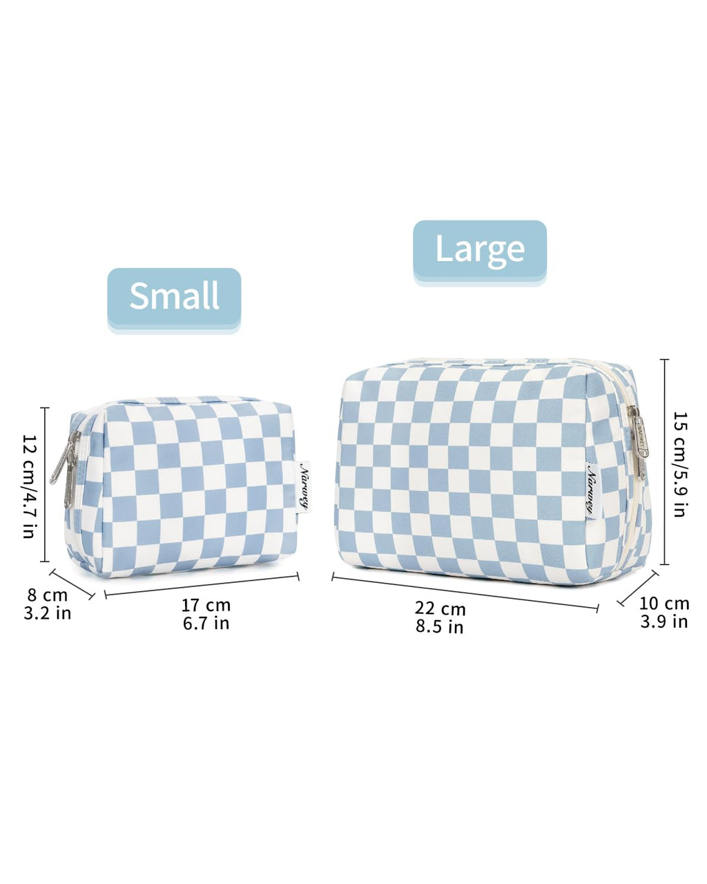 Narwey Small Checkered Makeup Bag for Purse Mini Cosmetic Bag Travel Makeup Pouch Zipper Pouch Cute Make up Bags with Compartments for Women Girls (Small, Sky Blue Checkerboard)